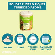 Poudre Puces & Tiques pour Chiens et Chats à la Terre de Diatomée